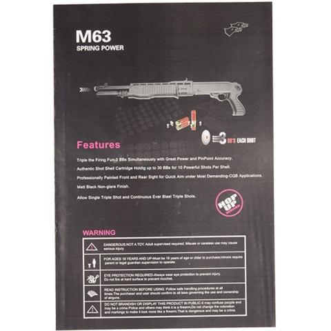 Double Eagle M63 Pump Action 3x10 Shell Tri-Shot Airsoft Shotgun