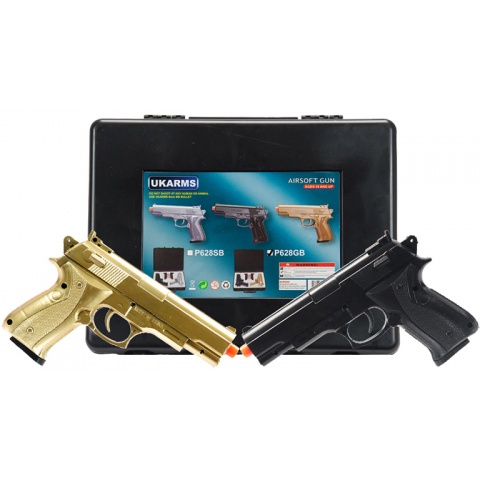 UK Arms Airsoft 2 Spring Pistol Combo Pack - BLACK/GOLD