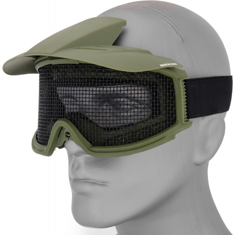 AMA 2610G Plastic Face Mask w/ Metal Mesh Lens, Visor - OD GREEN
