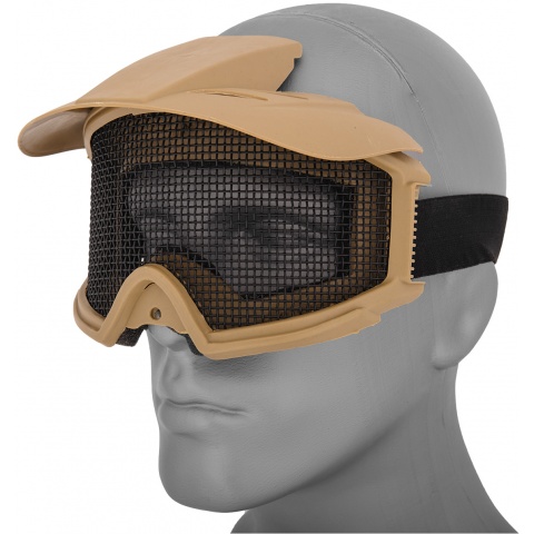 AMA 2610T Plastic Face Mask w/ Metal Mesh Lens, Visor - TAN