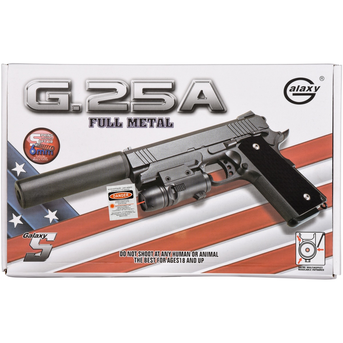 thumbnail interactive-video image 1 of Galaxy G2A Full Metal Spring Airsoft Pistol - 1911 Style With Barrel Extension 1 of 5