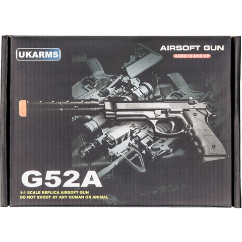 UK Arms G52A M9 Airsoft Spring Pistol w/ Mock Suppressor - BLACK