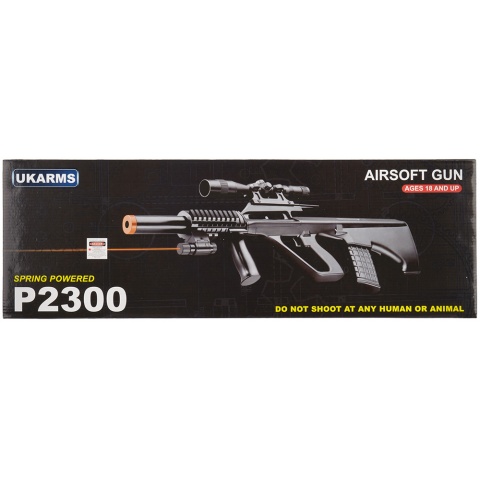 UK Arms P2300 AUG Spring Power Airsoft Rifle w/ Laser and Scope (Color: Black)