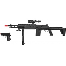 UK Arms Rifle W/ Scope Laser & Flashlight And Bonus P618 Spring Pistol In Combo Box