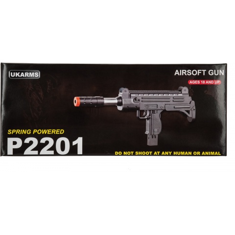 UK Arms Airsoft Spring Uzi Submachine Gun w/ Laser Sight - BLACK