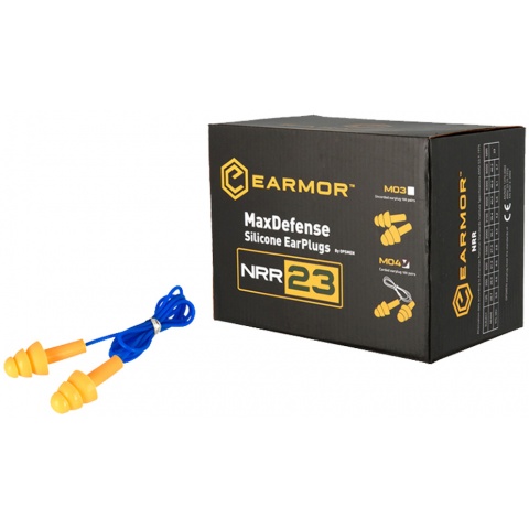 Earmor Max Defense Silicone Ear Plugs (Corded) NRR36 - YELLOW PLUGS