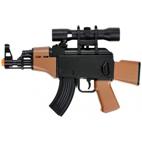 Double Eagle Low Powered Mini AK w/ Faux Wood & Mock Scope - BLACK/ WOOD