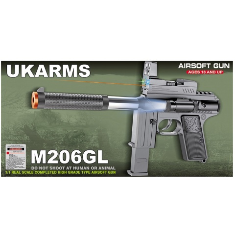 UK Arms M206GL Spring Pistol w/ Laser and Flashlight - BLACK