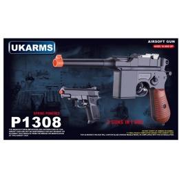 UK Arms P1308 Airsoft C96 Dual Mag Pistol w/ Mini Pistol - BLACK
