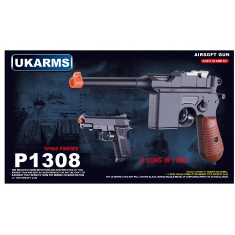 UK Arms P1308 Airsoft C96 Dual Mag Pistol w/ Mini Pistol - BLACK