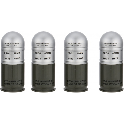 AMA M433HE-1 Airsoft 40mm Dummy Grenade Shells - 4 Pack - SILVER