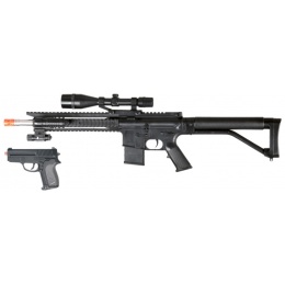 UK Arms Airsoft Spring Rifle w/ Attachments & P618 Pistol - BLACK