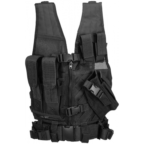 Lancer Tactical Nylon Crossdraw Vest Youth Size w/ Pistol Holster - BLACK