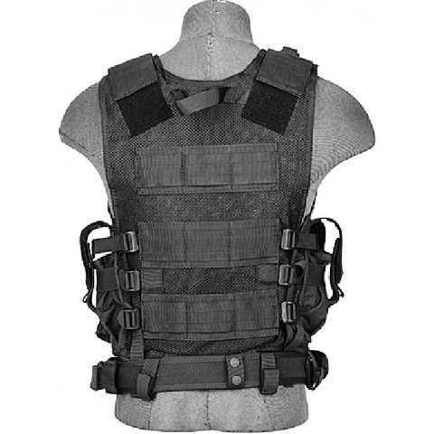 Doorbuster: Lancer Tactical Airsoft Cross Draw Combat Vest w/ Holster - BLACK