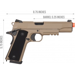 Double Bell M1911 Tactical GBB Airsoft Pistol (Low Velocity) - TAN