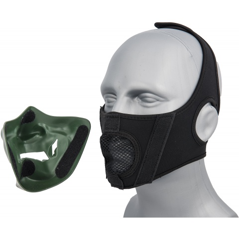 WoSport Yokai Ogre Half Face Mask w/ Soft Padding - GREEN/GOLD
