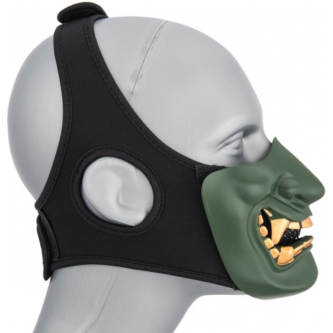 WoSport Yokai Ogre Half Face Mask w/ Soft Padding - GREEN/GOLD