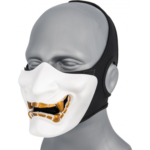 WoSport Yokai Ogre Half Face Mask w/ Soft Padding - WHITE/GOLD