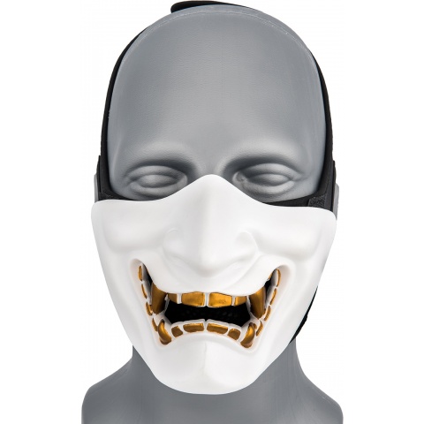 WoSport Yokai Ogre Half Face Mask w/ Soft Padding - WHITE/GOLD