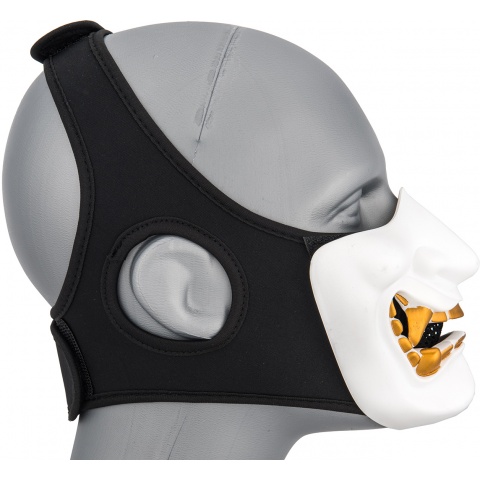 WoSport Yokai Ogre Half Face Mask w/ Soft Padding - WHITE/GOLD