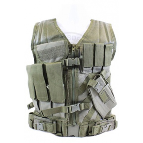 NcStar Military Cross Draw Tactical Vest w/ Holster - OD GREEN