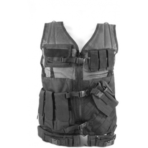 NcStar Military Cross Draw Vest w/ Integrated Holster - BLACK 2XL-3XL
