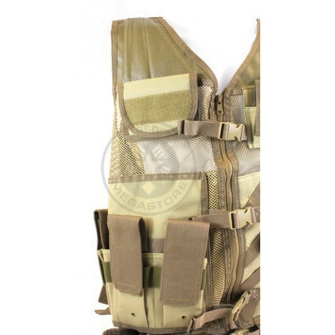 NcStar Military Cross Draw Vest w/ Integrated Holster - TAN 2XL-3XL