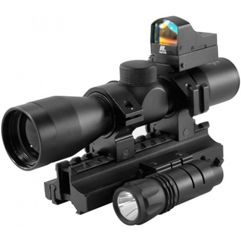 NcStar Tri-Mount 4x30 Scope Combo w/  Micro Red Dot and Flashlight