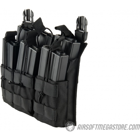 Lancer Tactical Adaptive Hook and Loop Triple Dual Mag Pouch - BLACK