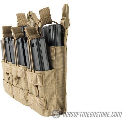 Lancer Tactical Adaptive Hook and Loop Triple Dual Mag Pouch - TAN