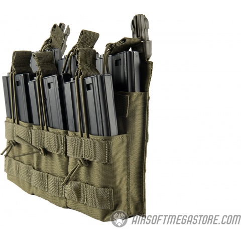 Lancer Tactical Adaptive Hook and Loop Triple Dual Mag Pouch - OD GREEN