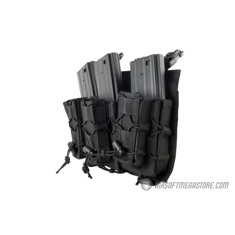 Lancer Tactical Adaptive Hook and Loop Triple M4/Pistol Mag Pouch - BLACK