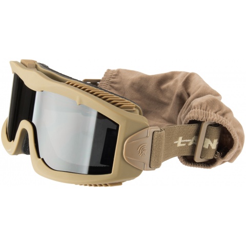 Lancer Tactical AERO Protective Tan Airsoft Goggles - SMOKE/YELLOW/CLEAR LENS
