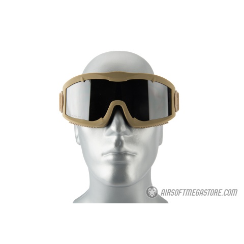 Lancer Tactical AERO Protective Tan Airsoft Goggles - SMOKE/YELLOW/CLEAR LENS