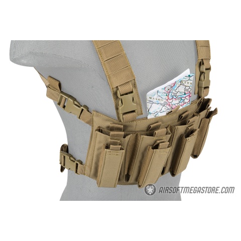 Lancer Tactical 1000D Nylon Quad M4 and Pistol Mag Chest Rig - TAN
