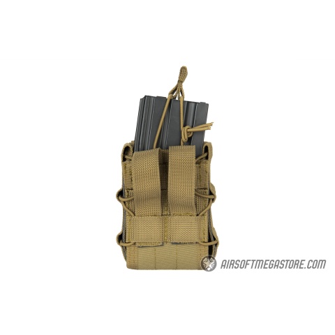 Lancer Tactical 1000D Nylon MOLLE Bungee Double Mag Pouch - TAN