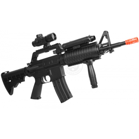 Well Fire MR744 M4 RIS Airsoft Spring Rifle w/ Adjustable Stock, Red Dot, Flashlight (Color: Black)
