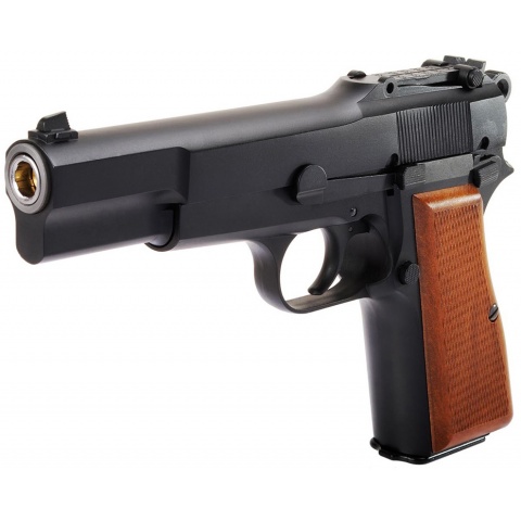 WE Tech Browning Hi-Power Gas Blowback Airsoft Pistol - BLACK/WOOD