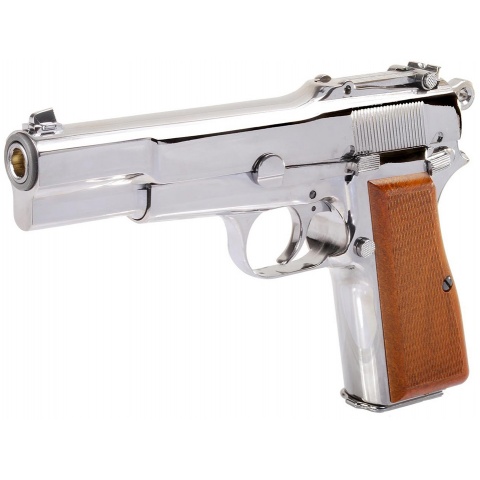 WE Tech Browning Hi-Power Gas Blowback Airsoft Pistol - SILVER/WOOD