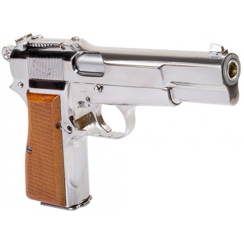 WE Tech Browning Hi-Power Gas Blowback Airsoft Pistol - SILVER/WOOD
