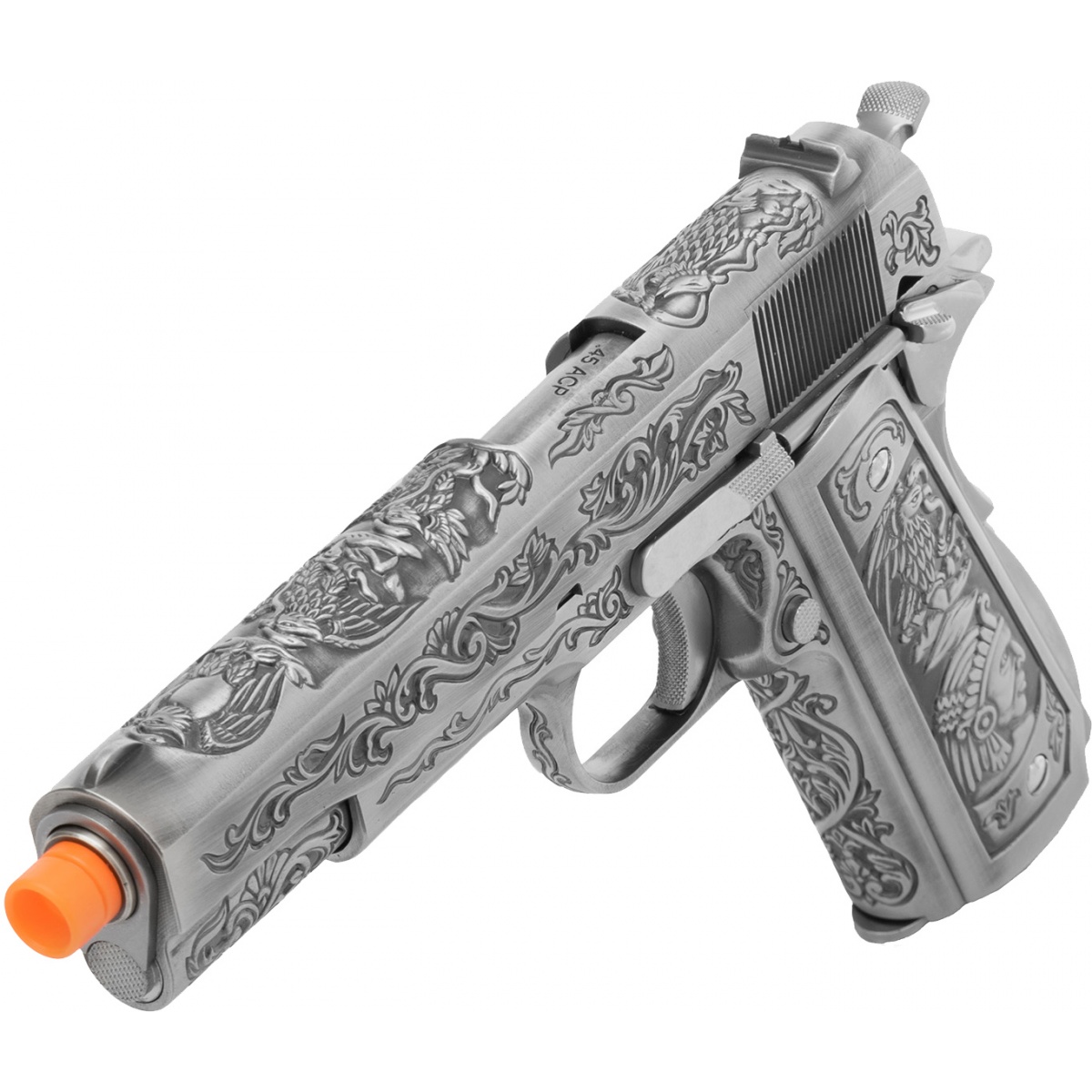 Lancer Tactical WE Full Metal Airsoft Gas Blowback Floral Pattern Pistol 1911 Silver 