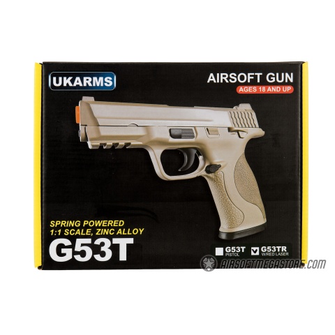 UK ARMS G53 Airsoft Spring Pistol w/ Laser - TAN