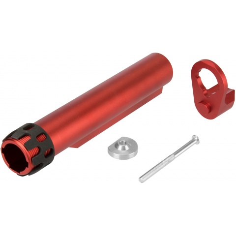 Lancer Tactical Buffer Tube, Extended End Plate, and Enhanced Castle Nut - RED