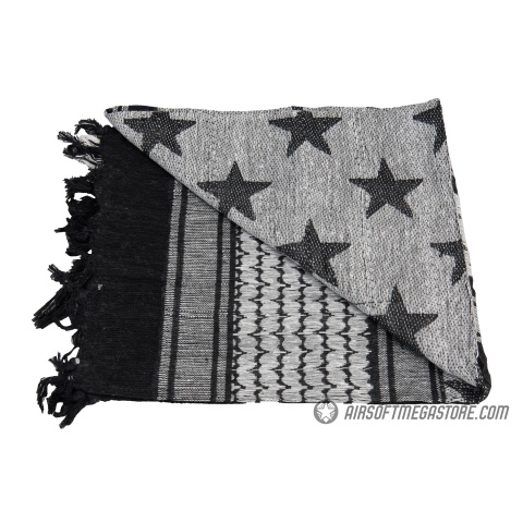 Lancer Tactical Multi-Purpose Shemagh Face Head Wrap w/ Stars - BLACK / WHITE