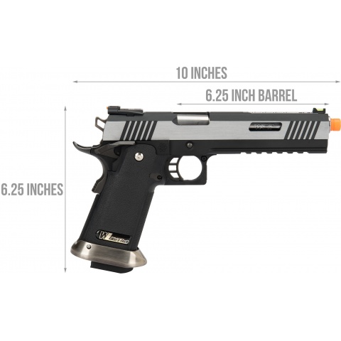 WE Tech 1911 Hi-Capa T-Rex Competition Gas Blowback Airsoft Pistol w/ Sight Mount & Top Ports - TWO TONE / SILVER