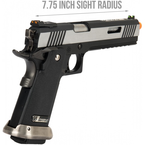 WE Tech 1911 Hi-Capa T-Rex Competition Gas Blowback Airsoft Pistol w/ Sight Mount & Top Ports - TWO TONE / SILVER