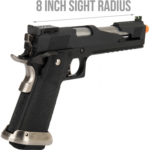 WE-Tech 1911 Hi-Capa T-Rex Competition Gas Blowback Airsoft Pistol w/ Top Ports (Color: Black & Silver)
