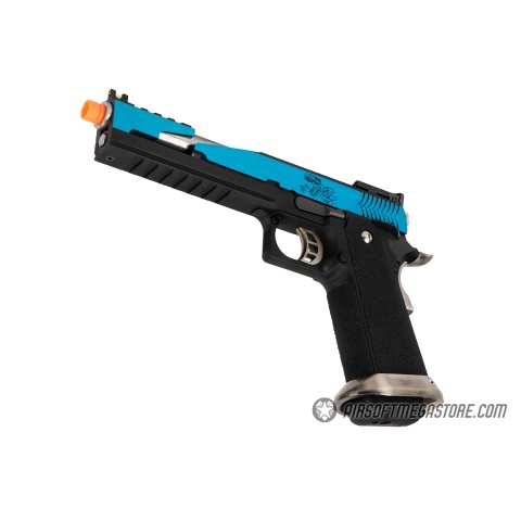 WE Tech 1911 Hi-Capa T-Rex Competition Gas Blowback Airsoft Pistol w/ Top Vent - BLUE / SILVER