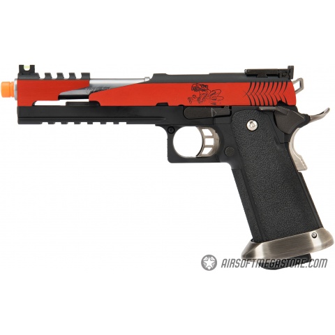 WE Tech 1911 Hi-Capa T-Rex Competition Gas Blowback Airsoft Pistol w/ Top Vent - RED / SILVER