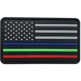 G-Force US Flag w/ Blue, Red, Green Line PVC Morale Patch - BLACK/GRAY